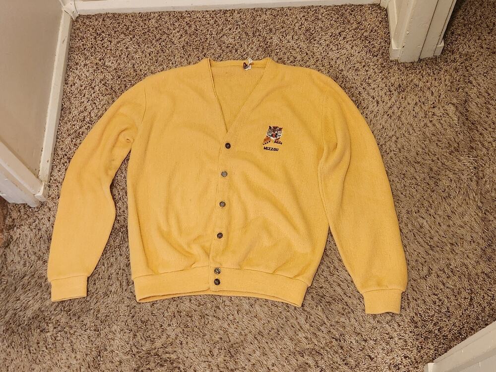 Vintage 60s Gold Solana Mizzou Cardigan L 6 Button Up USA Missouri Tigers
